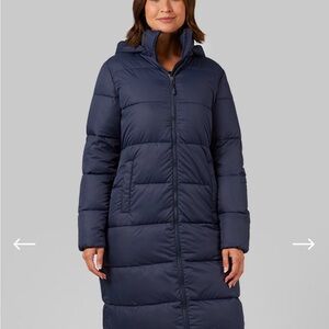 Large navy puffer coat